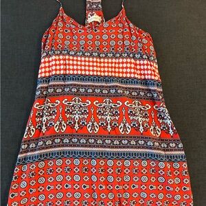 Vibrant Red Patterned Mini Dress
